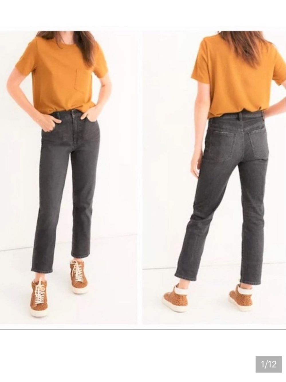 Madewell Black gray The Perfect Vintage straight Crop jeans sz 26 pants